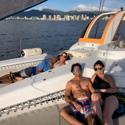 a person sitting on a boat in the water