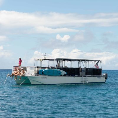 a small boat in a large body of water
