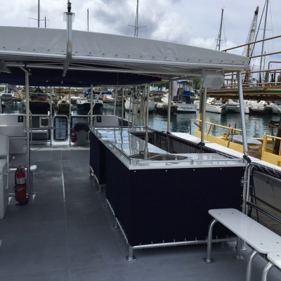 a boat sitting on top of a building