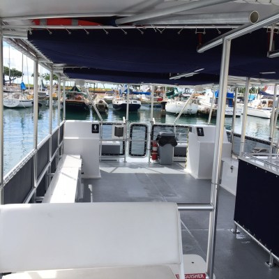 a boat sitting on top of a building