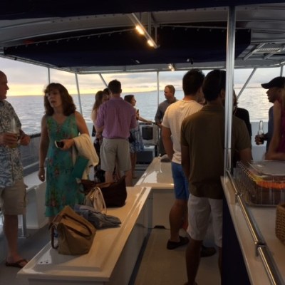 a group of people standing in a room